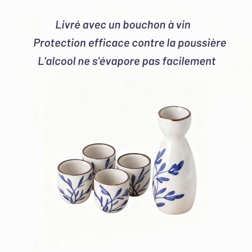 Spldsun 5 Pièces CéRamique Bouteille de Saké, Verres à Saké Japonais, Carafe à Saké Froide/Chaude, pour Les Restaurants de Thé, Les Salons de Thé Et la Consommation Quotidienne de Thé (Blanc) – vue 4