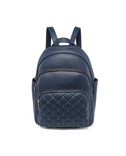 JFY Women's Quilted Check Pattern Backpack in Navy