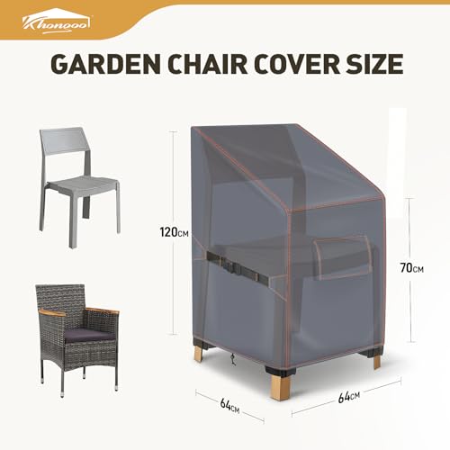 Gartenstuhl Abdeckung 64W x 64D x 70/120H cm, Schutzhülle für Stapelstühle,420D Wasserdicht Abdeckung Gartenmöbel Winterfest, Abdeckhaube Gartenstuhl Stuhlüberzug Abdeckplane Gartenmöbel, Grau