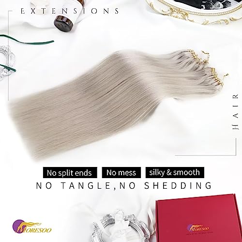 Moresoo Micro Ring Hair Extensions Real Human Hair Blonde Microbeads Human Hair Extensions White Blonde Microloop Hair Extensions Silky Soft 1g/s 50g/Pack #60A 22 Inch - Image 4