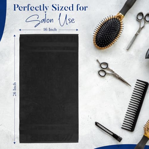 Image of DAN RIVER 100% Cotton Salon Towels Set - 16x26 inches, Pack of 24, Highly Absorbent and Quick-Dry Towels for Hand, Salon, Spa, Beauty, Gyms and Home Hair Care, Black