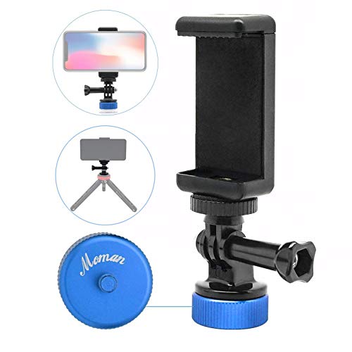Moman Phone Clamp Stand Mount, Max 3.3 inch Width-Adjustable and Rotatable Cellphone Clamp and 2 Screws for Tripod Mount