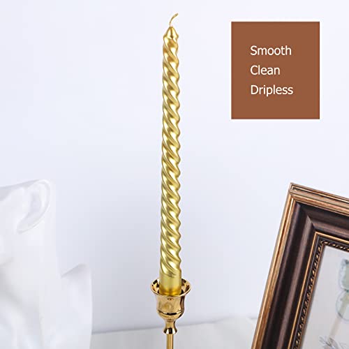 SUNGOOYUE Twisted Candle, Soy Wax Smokeless Metallic Twisted Candlestick Taper Candles for Wedding Party Candles (Gold) - Image 4
