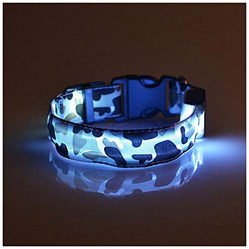 Hiuwa Pet Collar 1pc Pet Camouflage Style Glow Light Pattern Collar Buckle Adjustable Safety Collar LED Dog Collar Light Muzzle Dog White S