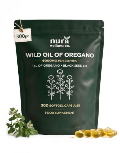 Wild Oregano Oil 6000mg with Black Seed Oil Capsules Herbies - 300 Vegan Softgels (150 Day Supply) - Potent Immune Support & Gut Health Supplement