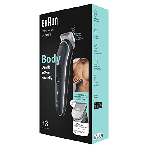 Braun Tondeuse Electrique Pour Le Corps Series 5 5340, Pour Homme, Torse, Aisselles, Aine, Parties Intimes Et Sensibles, Stylisation, Sabots Pour Longueurs 3-11 mm, SkinShield, Rasage Rapide Et Doux