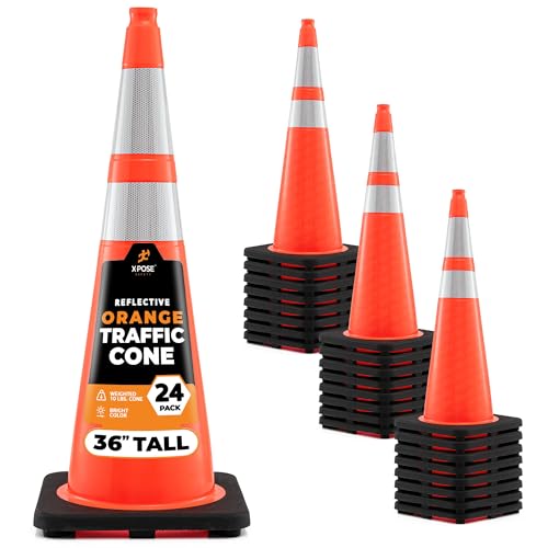 Image of Xpose Safety 36 Inch Orange Traffic Cones with 6 inch & 4 inch Collars, 24-Pack