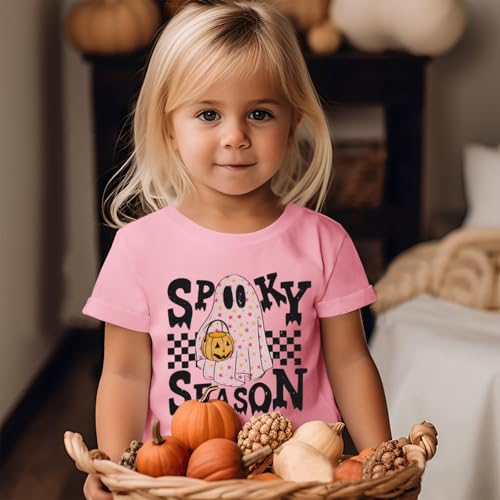 MODNTOGA Halloween Shirt Toddler Ghost Graphic T-Shirt Baby Boy Girl Spooky Season Print Tee Tops Short Sleeve Fall Outfit3