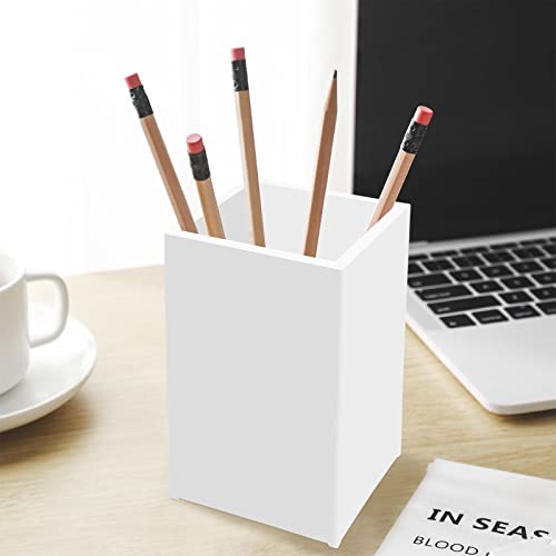 Image of White Acrylic Pencil Pen Holder Cup 2 Pack,Desk Accessories Holder,Makeup Brush Storage Organizer,Modern Design Desktop Stationery Organizer for Office School Home Supplies,2.6x 2.6x 4 inches