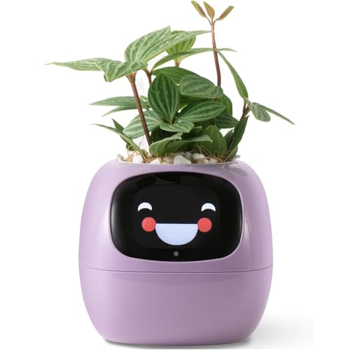 PLANTSIO Vaso da Fiori Intelligente con Display LCD - Fioriera Decorativa per Casa, Compagno Ideale per Piante su Scrivania, Regalo Originali, Adatta anche con Animali Domestici (Viola)