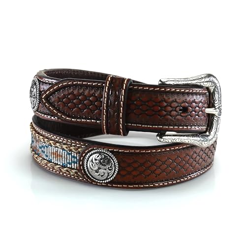 ARIAT Kids' Beaded Tooled Western Belt with Silver Conchos and Removable Buckle