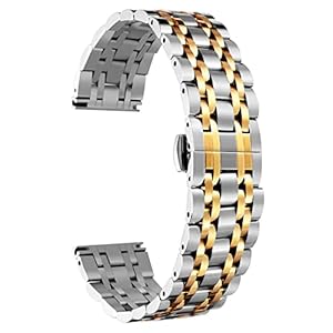 BINLUN Stainless Steel Watch Band High-end Replacement Watch Band 6 Color for Women Men(Gold, Silver, Black, Rose Gold, Gold Tone, Rose Gold Tone) 13 Size (12mm – 24mm)