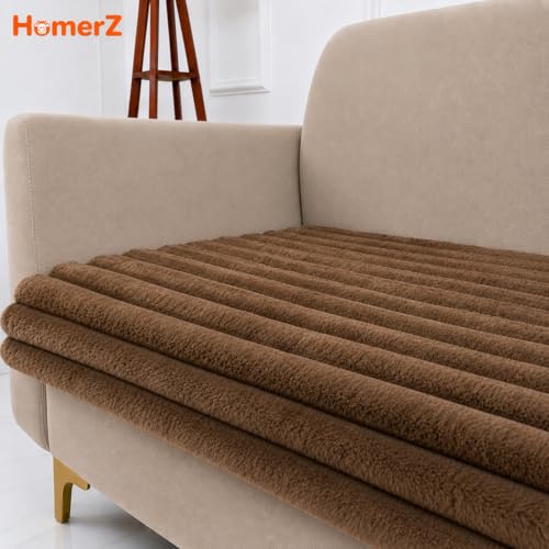 Image of Homerz Premium Rabbit Fur Sofa Cover with Anti-Skid Backing, Soft Plush Fabric Sofa Protector for Living Room Furniture (Brown, 1 Seater, Only Seat Cover)