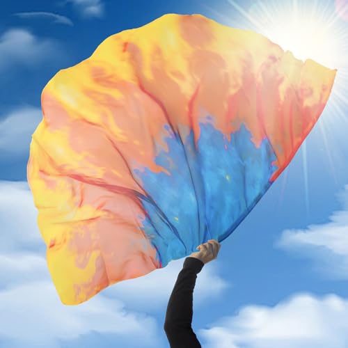 Image of Wuchieal Porphetic Praise Dance Worship Flex Flag, radius 74 inch semicircle Lion Dance Ministry Streamer (XSH#BLUE-YELLOW)