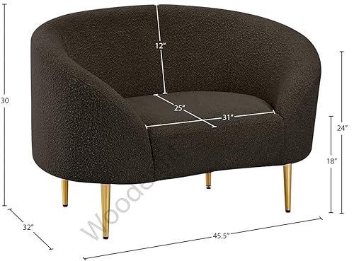 Image of Rosewood Luxury Curved Sofa in Premium Boucle Fabric | Solid Wood Structure | High Density Foam | Sturdy Golden Legs | Comfortable & Stylish Couch for Modern Living Room (Brown, 1 Seater)