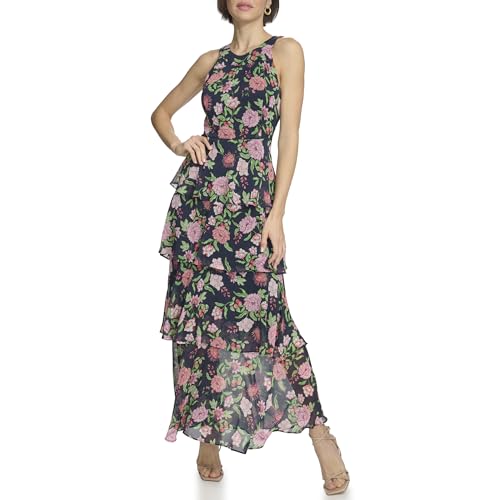 Image of Tommy Hilfiger Women's Sleeveless Halter Neck Tiered Skirt Maxi Dress