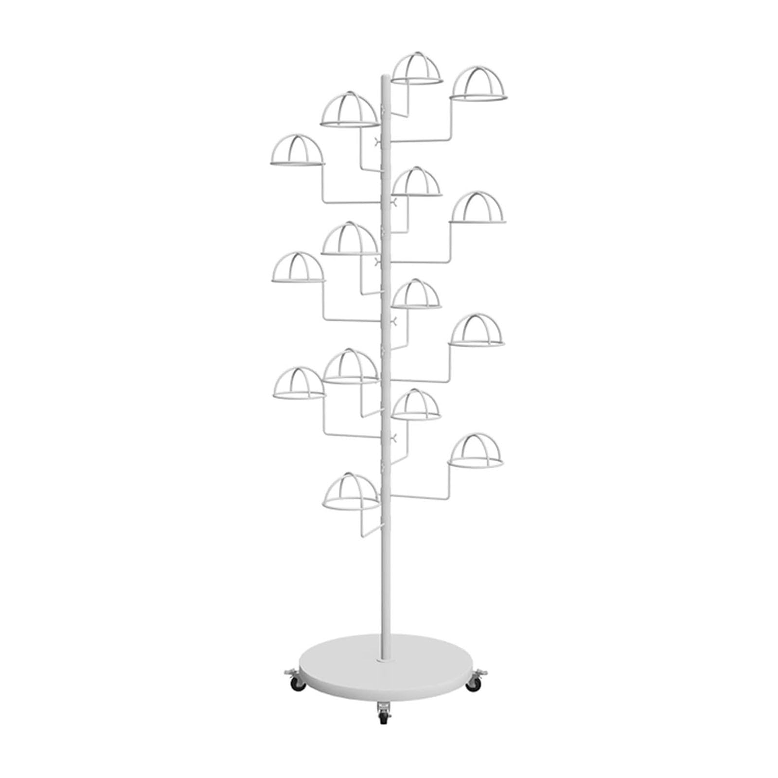 OLSKFUH Metal Hat Rack Stand With Large Capacity Movable Baseball Hat Display Racks For Baseball Caps Cowboy Hats And Wigs,White-Place 15 hats