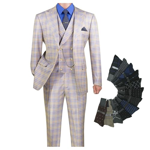 Men's 3-Piece Windowpane Suit (Modern Fit, Stretch Fabric)