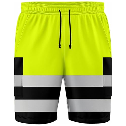 LUXE DIVA Pantalones cortos cargo de seguridad de alta visibilidad, reflectantes, ropa de trabajo, pantalones cortos de combate de seguridad, bolsillos, ligeros, para hombre, Amarillo, 2 tonos, M