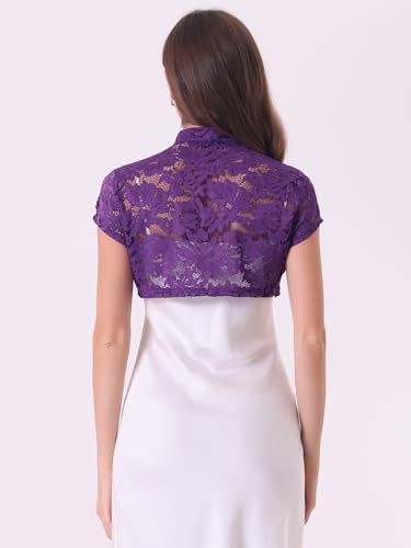 Image of Allegra K Women's Lace Cardigan Stand Collar Short Elegant Shrug Open Front Cropped Bolero Cardigan