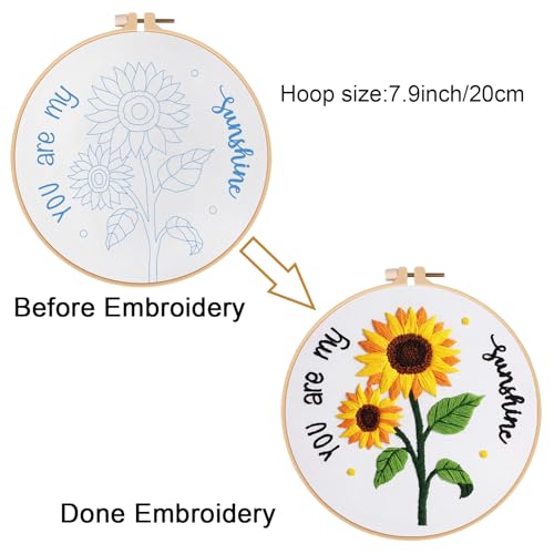 Image of Louise Maelys Embroidery Kits for Beginners,Cross Stitch Kit for Adults,DIY Needlepoint with Sunflower Pattern-You are My Sunshine