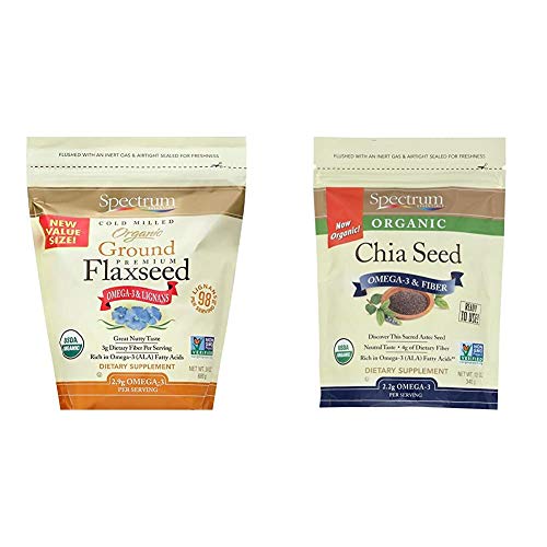 Spectrum Essentials Organic Ground Flaxseed, 24 Ounce (Pack of 1) & Essentials Whole Chia Seeds, 12 Oz