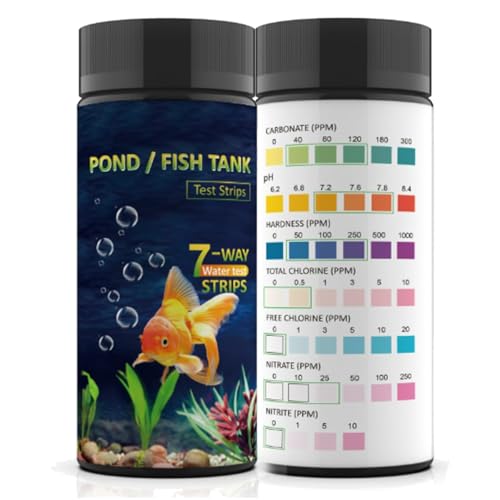 AKSBTEC 7IN1 Aquarium Test Strips-100 Strips Aquarium Test Kit for Freshwater&Saltwater-Fish Tank Test Kit Quick&Accurate Testing Nitrate Nitrite Hardness Free Chlorine pH Carbonate Total Alkalinity