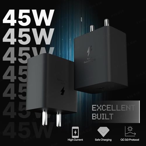 Image of AILKIN 45W Super Fast USB-C Power Adapter with Charging Cable Designed for Galaxy S25, S24, S23, S22 Ultra, Note Series, M & A Series Devices (Black)
