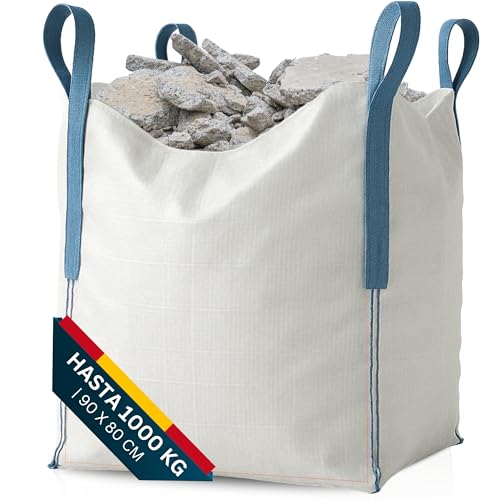 [x4 Sacos] Saco Big Bag 1000kg | Sacos Escombros Obra 80x80x90 cm | Big Bags Resistentes y Reutilizables para Jardín, Arena, Grava, Leña y Sacas 1000kg para Reparto