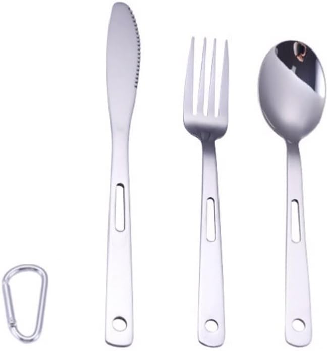 絶妙な ステンレス鋼カトラリーセットナイフフォークスプーンアウトドアキャンプ銀食器食器セットポータブル旅行食器ロック付き ポータブル