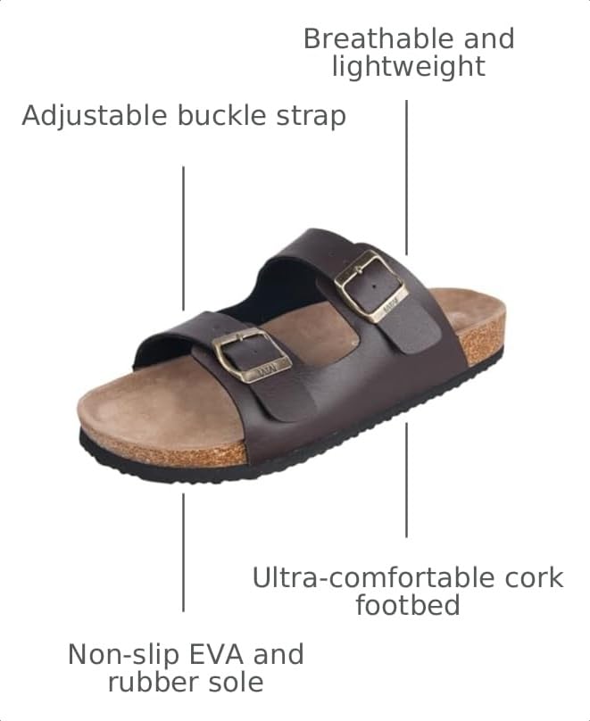 Image of WTW Men's Slides Sandals Cork Footbed Shoes Adjustable Strap Summer Beach Comfort Sandals for Men
