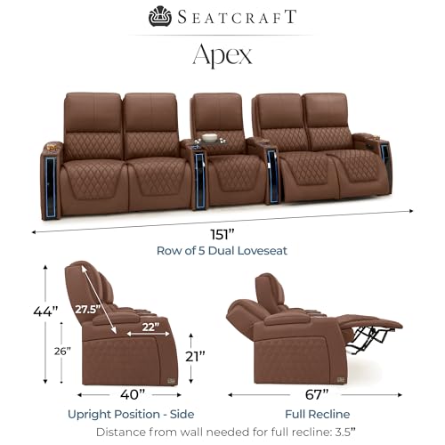 Image of Seatcraft Apex Home Theater Seating Tobacco Row of 5 Dual Loveseats