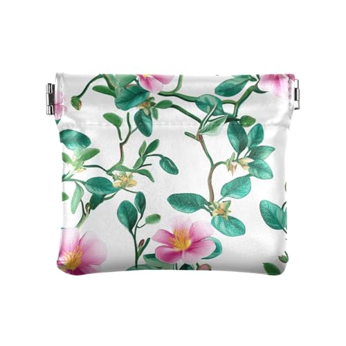 Portulaca Portamonete da donna pelle con fiori di pesca unico mini portafoglio porta carte per donne ragazze Fiori di Pesca 4.33L x 3.74W x 0.39H classico