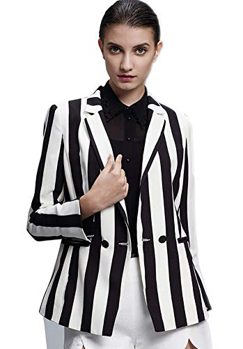 Payeel Costume Black and White Striped Leisure Blazers Jacket Suit(Small)