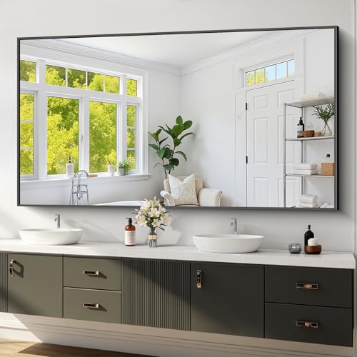 Koonmi Black Bathroom Mirror for Over Sink Metal Framed 36x71 Wall Mirror