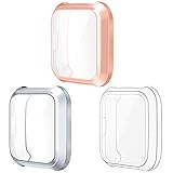 NANW Compatible Fitbit Versa Lite Edition Screen Protector Case Cover (3-Pack), All-Around Screen Protective Screen Case Bumper Cover Saver Soft TPU Plated Case Compatible