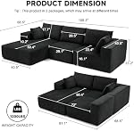 HUATEAN 108” Modular Sectional Sofa, Boneless Cloud Couch with Chaise, Memory Foam Sofa, Corduroy L-Shape Sofa with Deep Seat for Living Room Bedroom