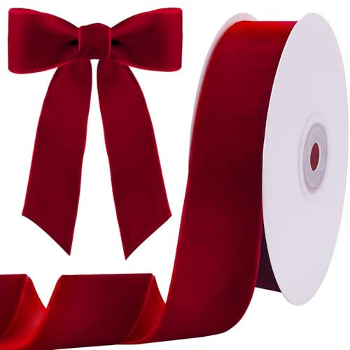Image of Tsorode 10 Yards Black Velvet Ribbon 1 Inch for Christmas Tree,Velvet Christmas Ribbon for Gift Wrapping Crafts Bow Wreath Holiday Decorations (Red, 1 1 /2 inch-10 Yard)