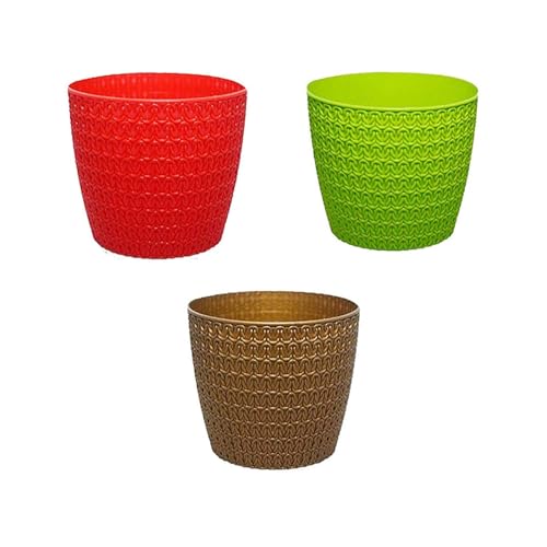 Image of Go Hooked Plastic Planter Pots Set of 3 | Multicolor Flower Pots Perfect for Home, Office & Garden Decor | Big Oslo Pot 7.5 Inch for Indoor & Outdoor Plants | Durable, Lightweight & Modern Design