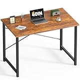 DUMOS 40 Inch Small Computer Desk Writing Gaming Study Work Desks for Bedroom Home Office with Metal Frame Simple Modern PC Table Workstation, Modern Brown