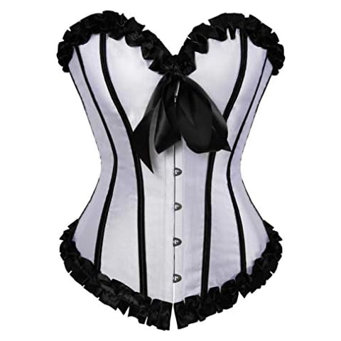 JOYOTER Women Sexy Overbust Slim Bustier Satin Bone Lace Up Steampunk Corset Tummy Control Waist Cincher Cover