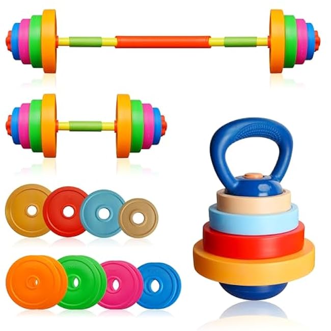 Kids Weight Set Adjustable Toddler Workout Toy Equipment Barbell Dumbbell Kettlebell for Pretend Play Exercise & Fitness Toy