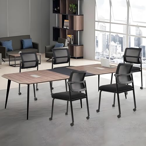 Image of CLATINA Stacking Armless Office Chair with Wheels, Stackable Mesh Guest Reception Desk Chairs with Adjustable Backrest for Waiting Room Conference Lobby Side School, Black, 4 Pack