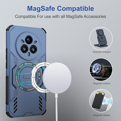 Image of amazon basics Back Case Cover for Realme 14 Pro Plus 5G | MagSafe Case with Built-in Metal Ring | Supports MagSafe Charger, Wallet & Car Mount | Shockproof Hybrid PC + TPU | Blue
