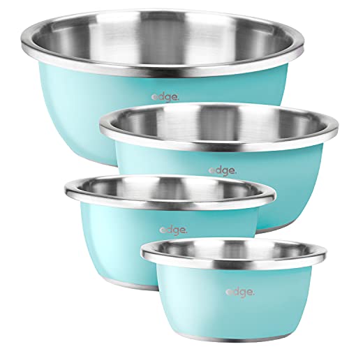 edge Stainless Steel Nested Mixing Bowl Set 4 Piece Heavy Duty and Sturdy With Wide Lip for Easy Grip for Baking Cooking and Salad Mixing, Mint
