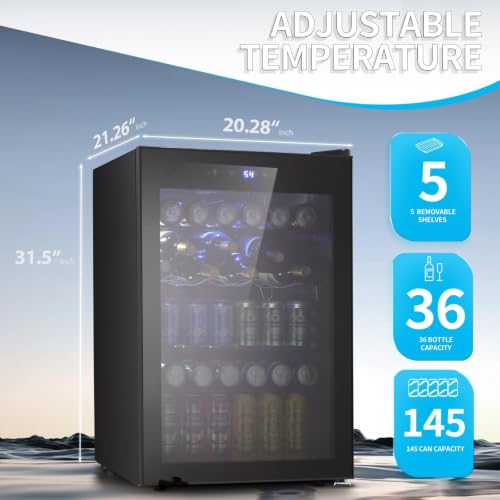 Image of Antarctic Star Beverage Refigerator Cooler -145 Can Mini Fridge for Soda Beer or wine,with glass door, For Office or Bar with Adjustable Removable Shelves,4.5 Cu. Ft. (Black)