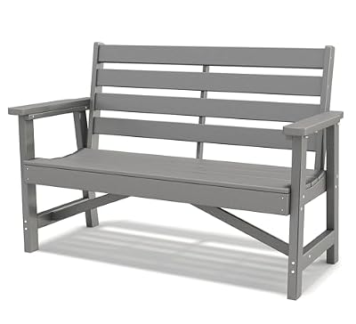 GREENVINES Outdoor Bench | HDPE | Garden Benches | All Weather | for Outdoors Patio Park Porch Outside Backyard | 2-Person | Grey