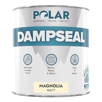 Polar Damp Seal Paint - Primer & Topcoat for Indoor Walls & Ceilings - Mould Resistant Stain Blocker Paint- Quick Drying for Wood, Plaster, Cement and Stone - Matt Finish - Magnolia - 1L