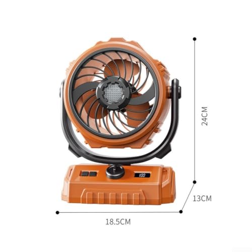 Ventilador de camping portátil de 6 pulgadas con luz LED verde recargable 6