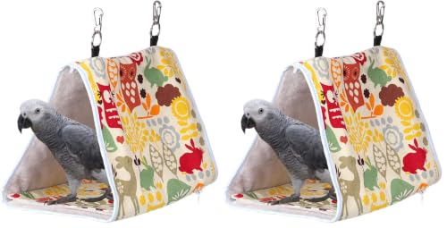 Image of Bird Nest Snuggle Hut,Parrot Habitat Cave Hanging Tent for Small Medium Parrots Budgies Eclectus Parakeet Cockatiels Lovebird African Grey (Yellow Owl, M) (Pack of 2)